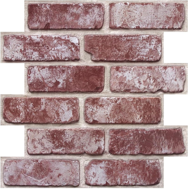 COMSTICKC 3D Faux Brick Peel and Stick Wall Panels,10 Pcs of 12"X12",Small Size, Thin PVC 3D Fake Brick Self Adhesive Wall Covering Faux Brick Backsplash Interior Decor, Whitewash Red - Image 1
